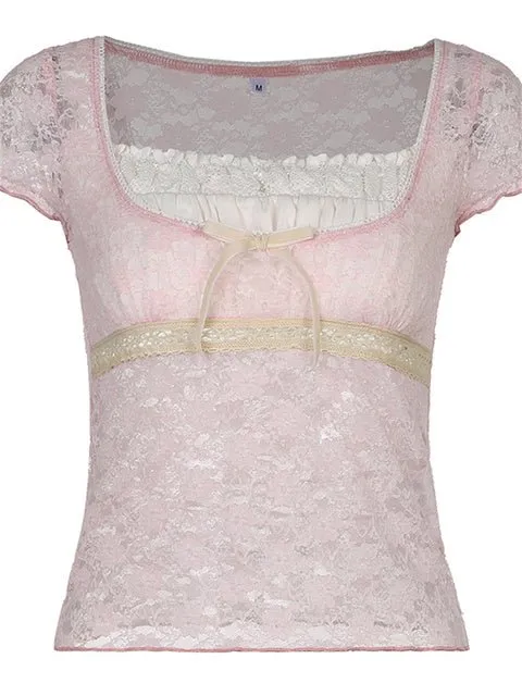 Rapcopter Lace Crop Top with Bow Top