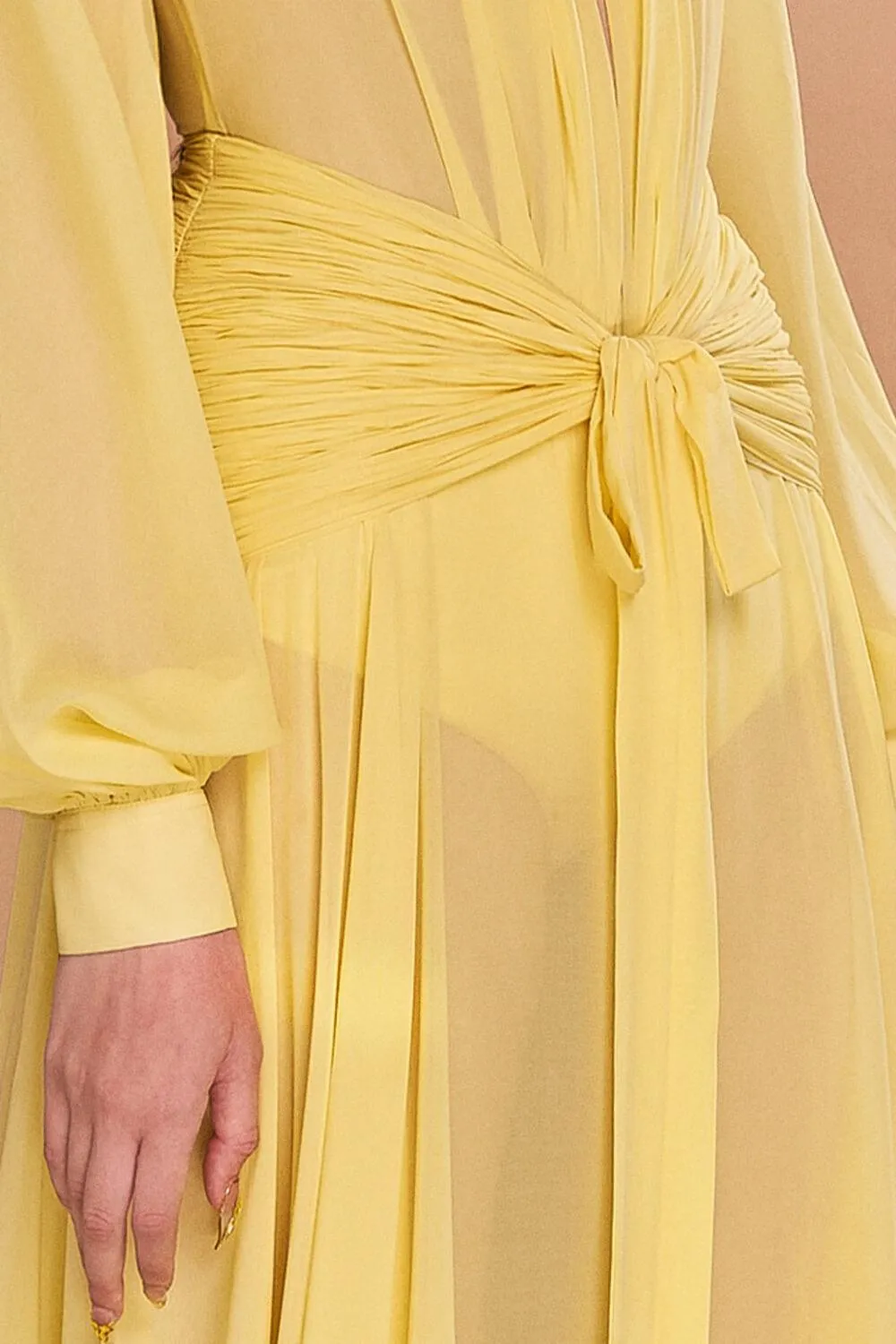 Reyna A-line Bishop Sleeved Chiffon Floor Length Dress