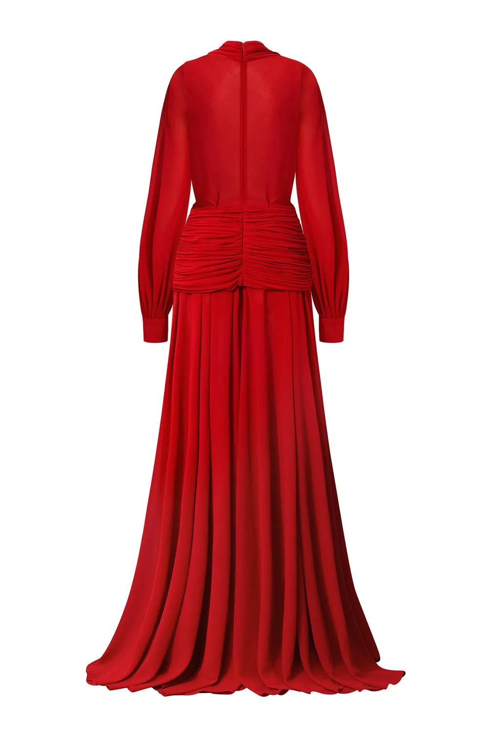 Reyna A-line Bishop Sleeved Chiffon Floor Length Dress