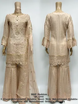 RMAW Peach Chiffon Embroidered Gharara Suit