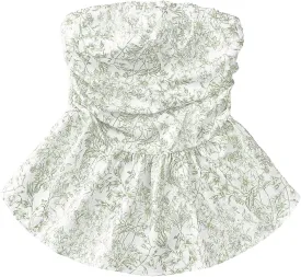 SHENHE Women's Floral Strapless Top Ruched Smocked Ruffle Hem Tube Top Cute Boho Top