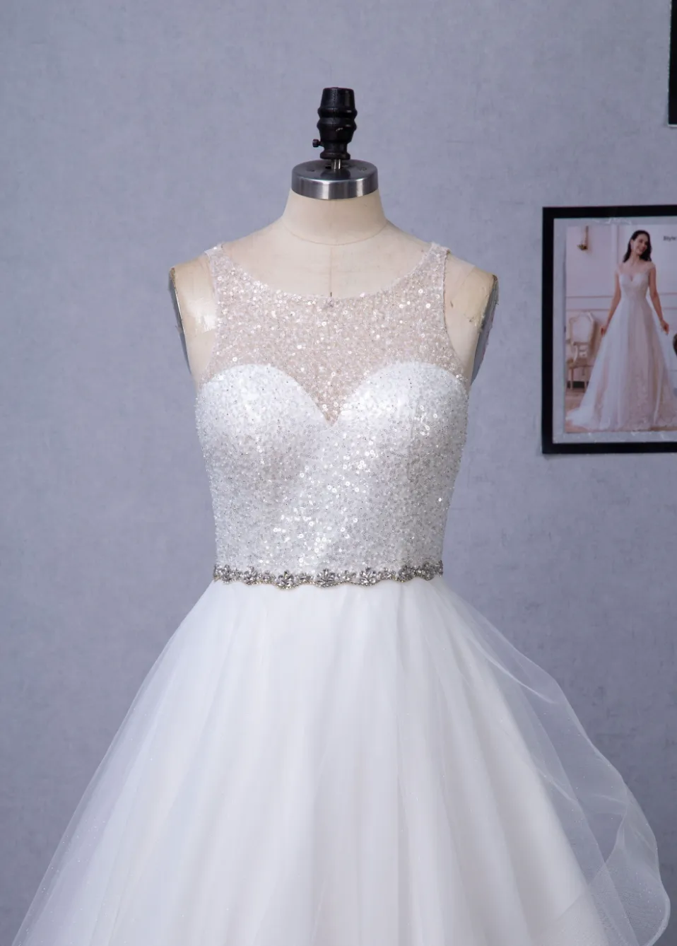 Shining Beaded Bodice Keyhole Back Ruffle Tulle Skirt Ball Gown