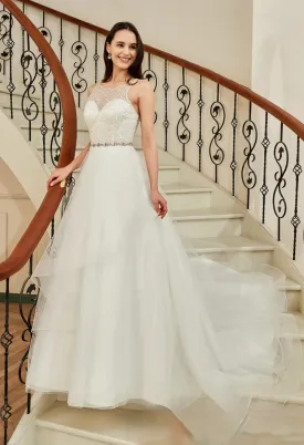 Shining Beaded Bodice Keyhole Back Ruffle Tulle Skirt Ball Gown