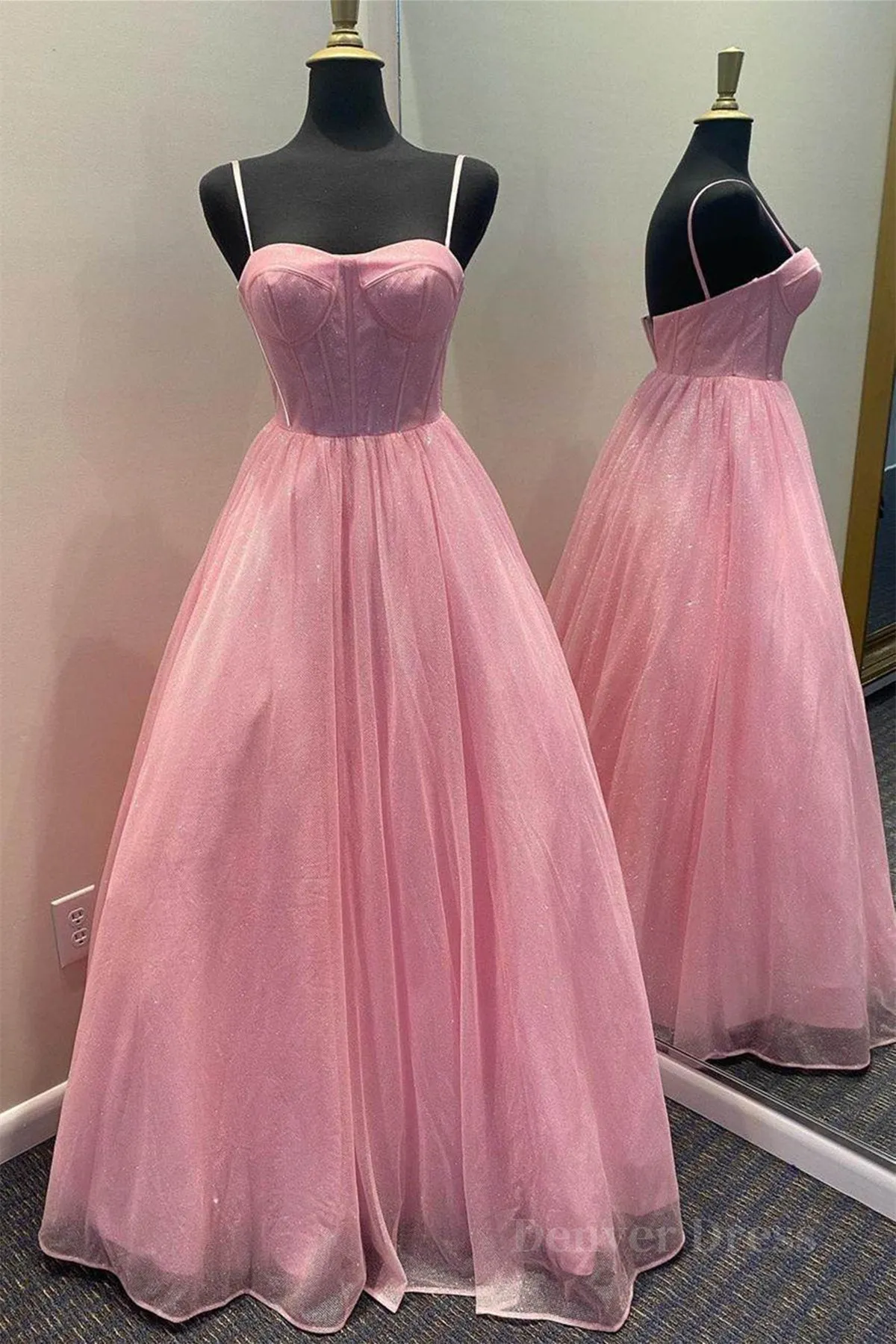 Shiny Tulle Open Back Long Prom Dress Long Tulle Formal Graduation Evening Dress