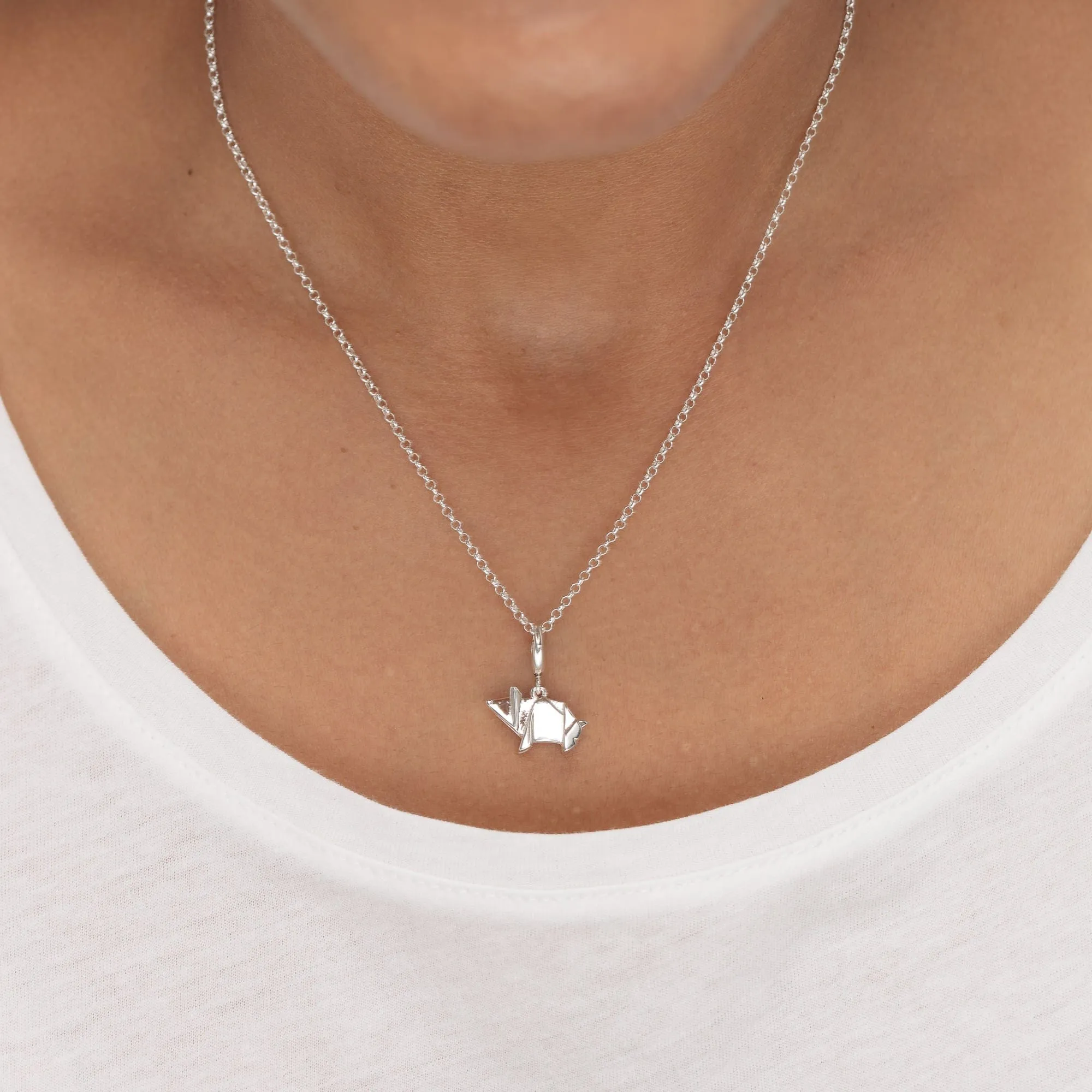 Silver Origami Pig Necklace