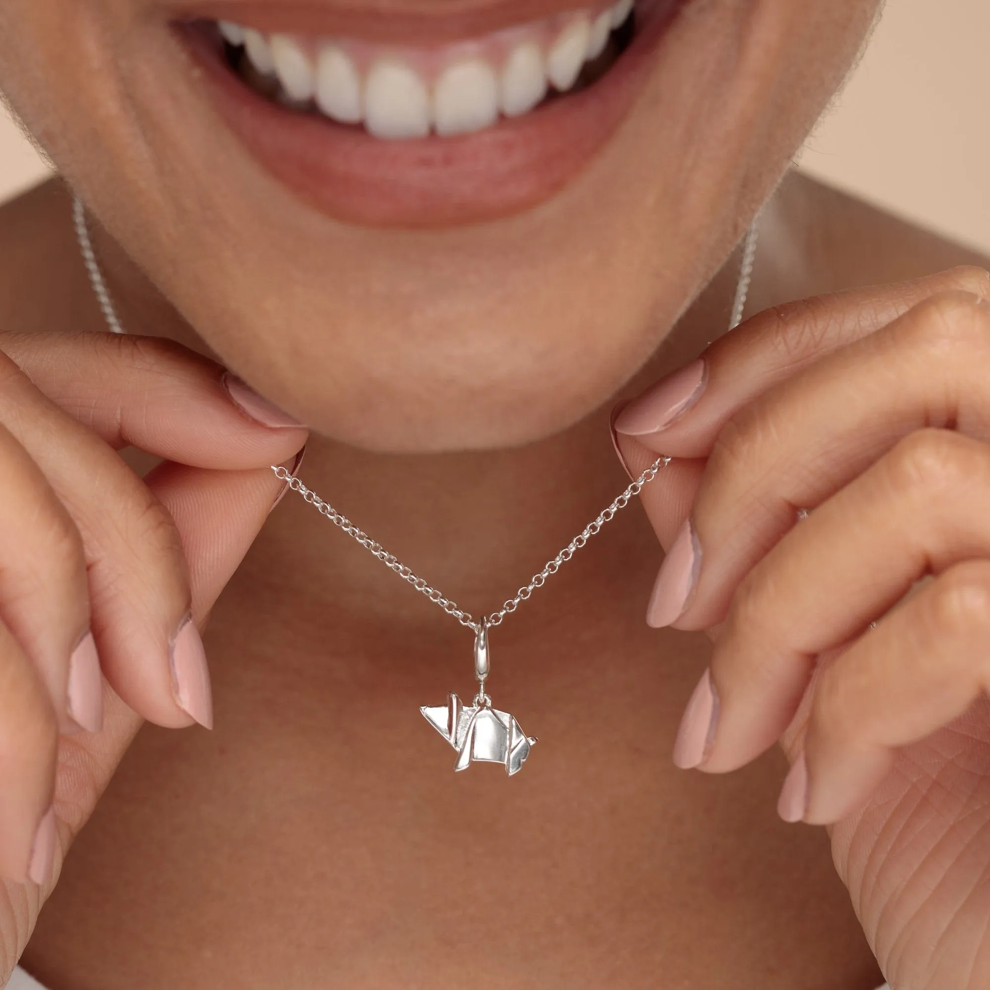 Silver Origami Pig Necklace