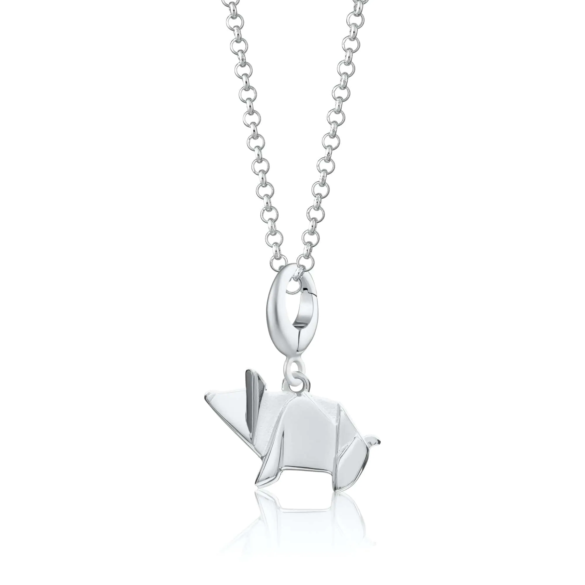 Silver Origami Pig Necklace