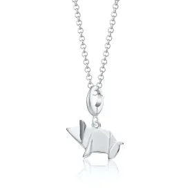Silver Origami Pig Necklace