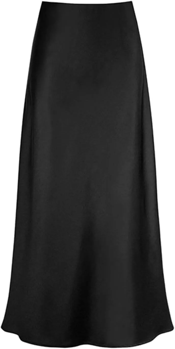Skirts for Women Maxi Satin High Waisted Elastic Skirts Elegant Bodycon A-Line Solid Color Silk Skirt for Summer 2025