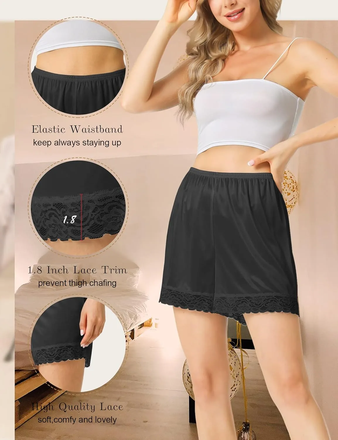 Slip Shorts Culotte for Women Split Skirt Lace Pettipants Bloomer