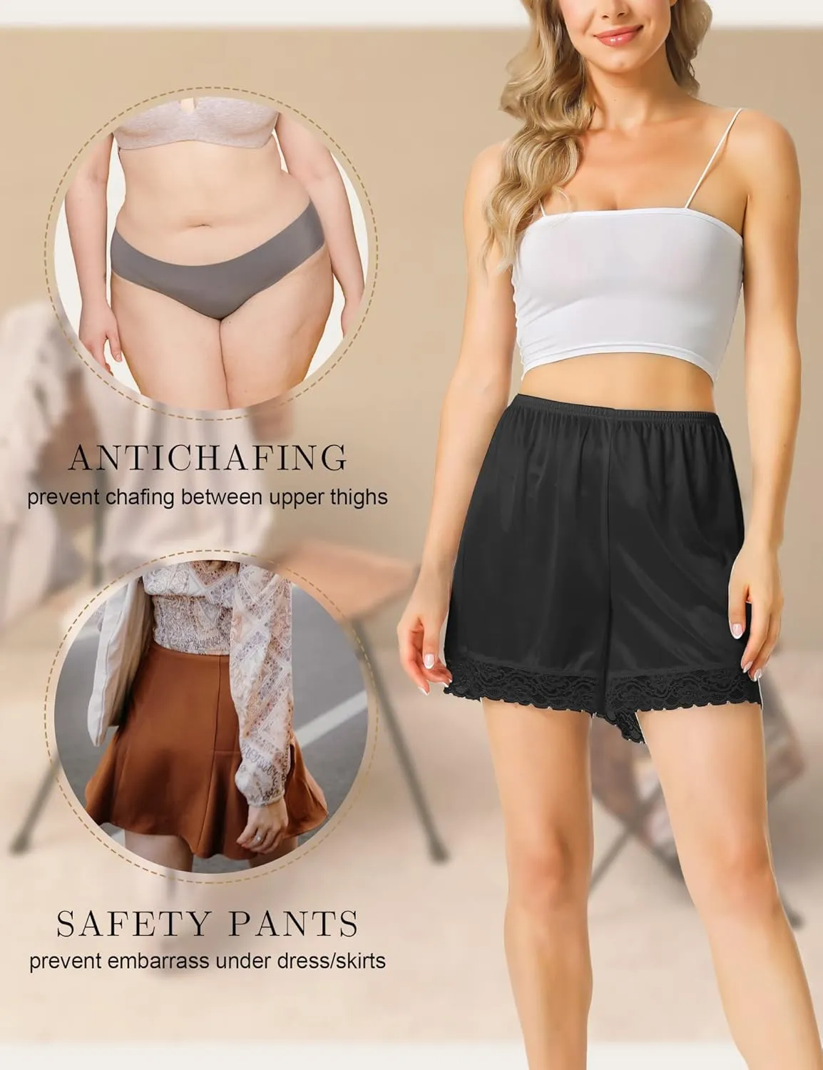Slip Shorts Culotte for Women Split Skirt Lace Pettipants Bloomer