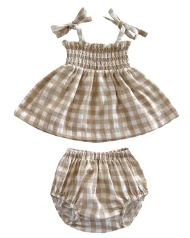 Smocked Set in Tan Gingham