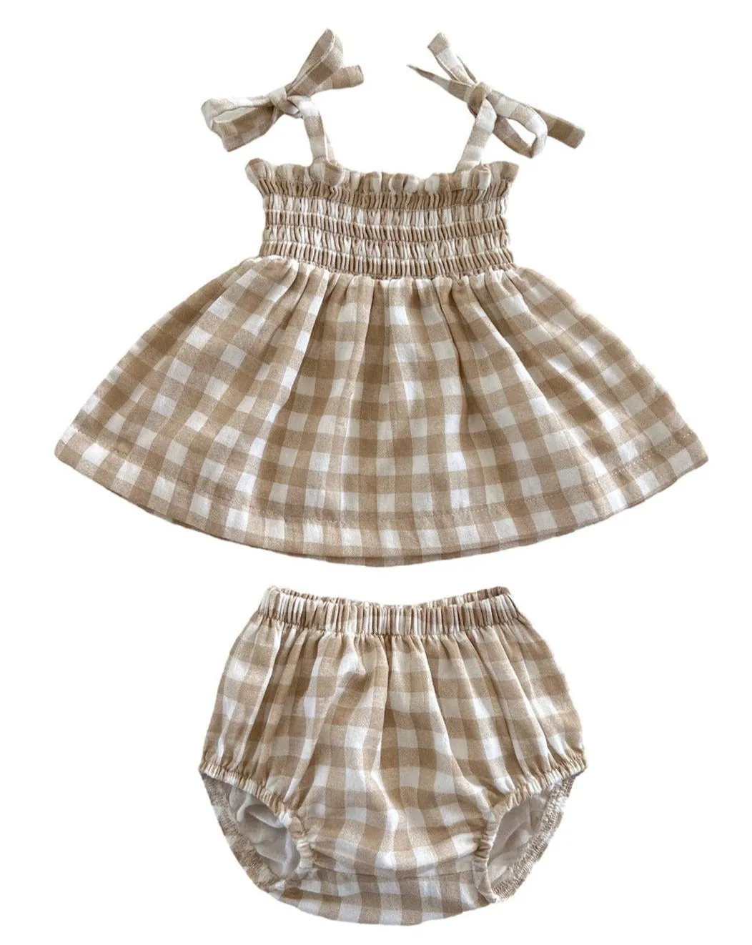 Smocked Set in Tan Gingham