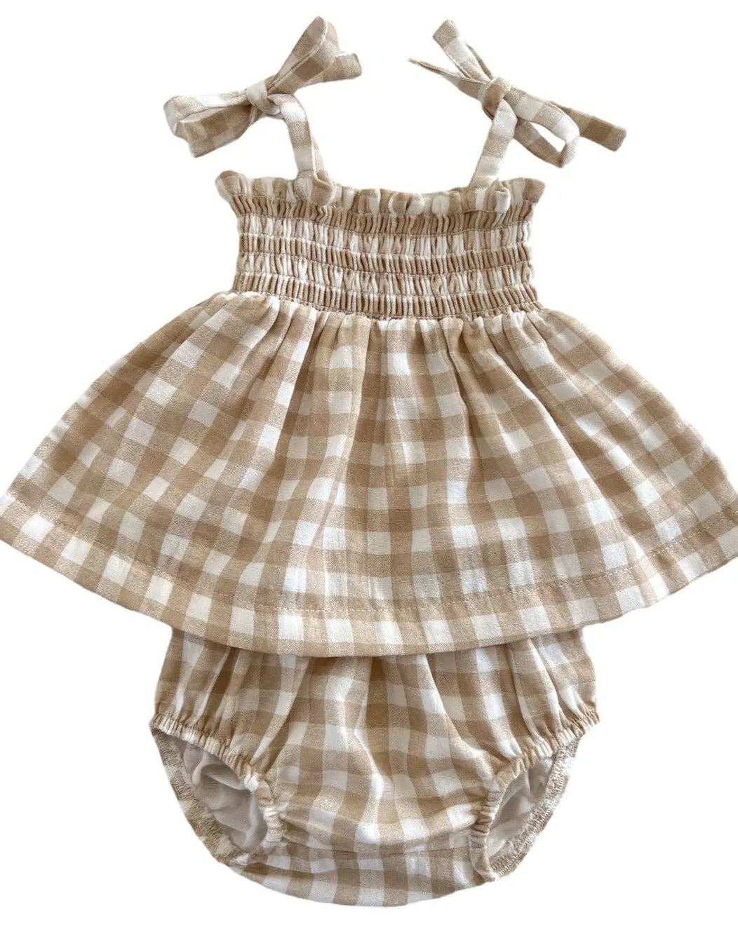 Smocked Set in Tan Gingham