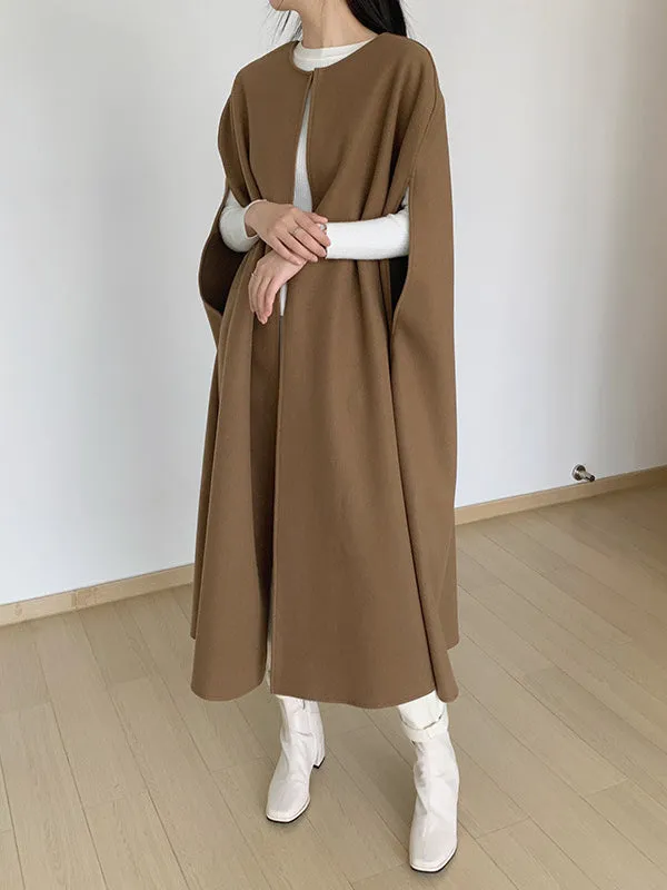 Solid Color Loose Sleeveless Round-Neck Outerwear Cape