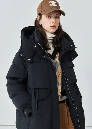 THICK HOODED LONG DOWN JACKET