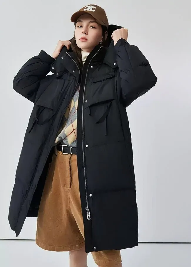 THICK HOODED LONG DOWN JACKET