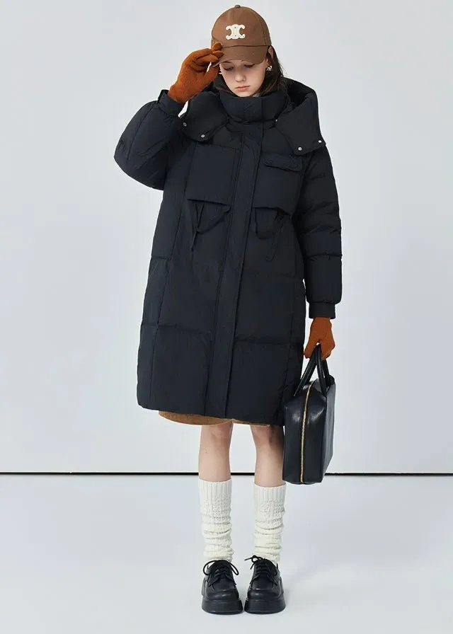 THICK HOODED LONG DOWN JACKET