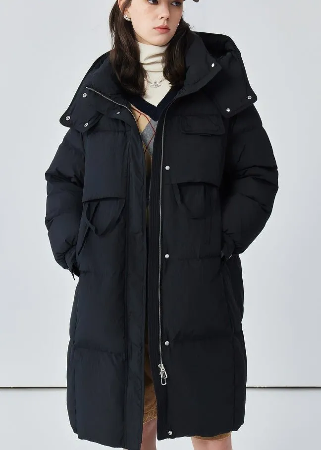 THICK HOODED LONG DOWN JACKET