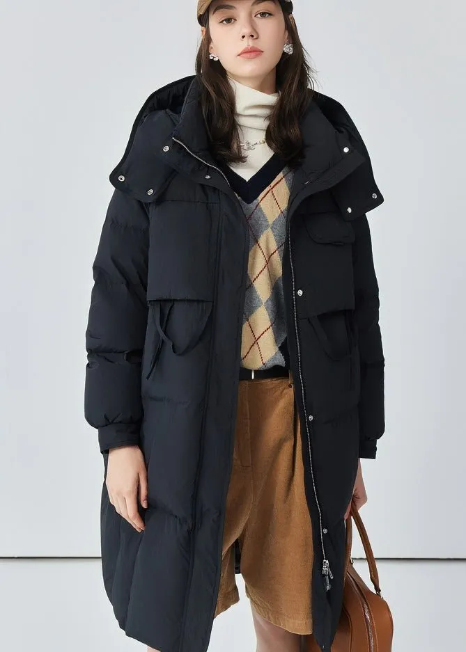THICK HOODED LONG DOWN JACKET