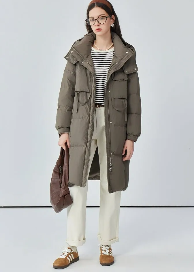 THICK HOODED LONG DOWN JACKET