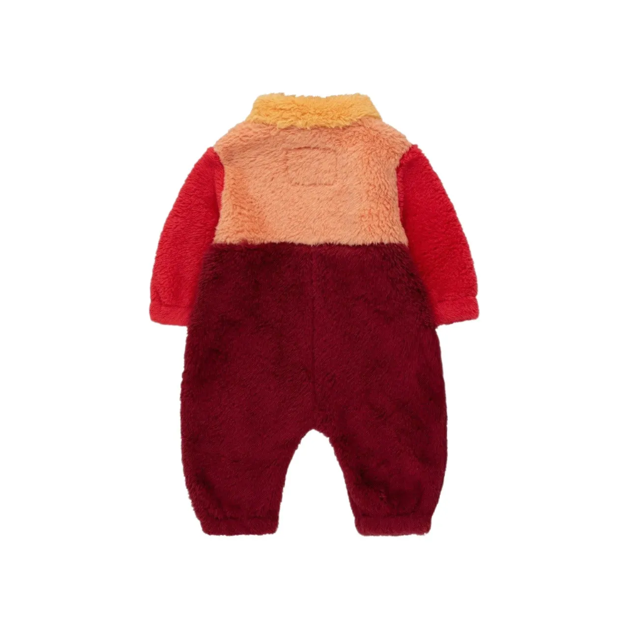﻿TINYCOTTONS - Color Block Polar Sherpa One-Piece - Deep Red / Peach