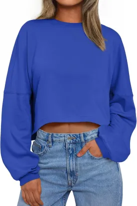 Trendy Queen Cropped Sweatshirts for Women Oversized Crewneck Sweaters Long Sleeve Tops Fall Winter Clothes 2025