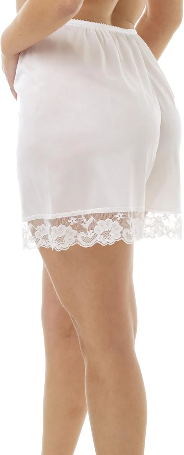 Underworks USA Pettipants Nylon Culotte Slip Bloomers Split Skirt 4-inch Inseam 3-Pack