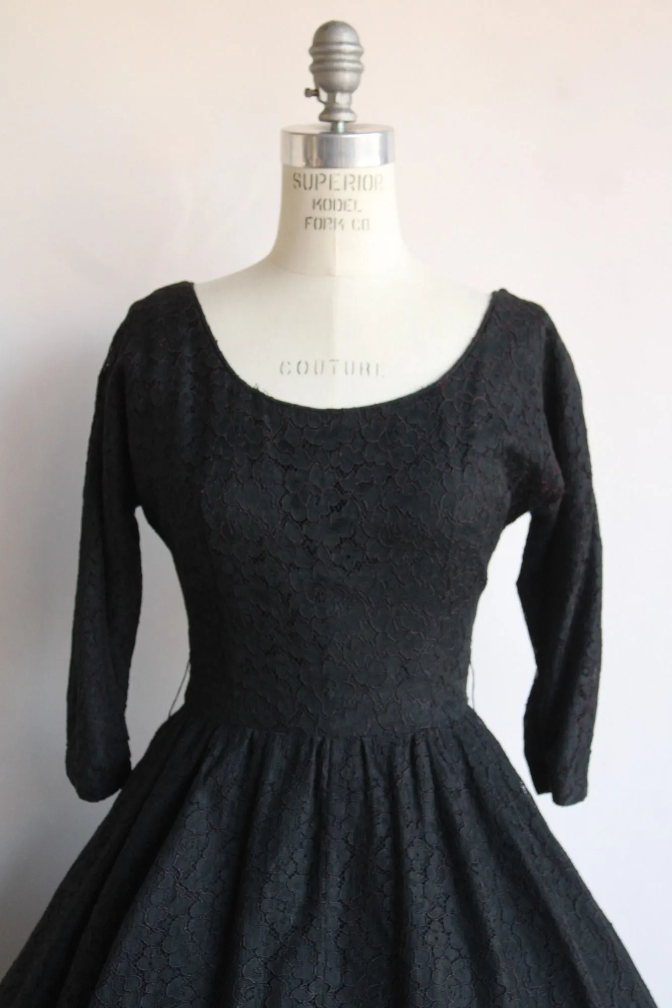 Vintage 1950s Black Lace Dress with Pocket