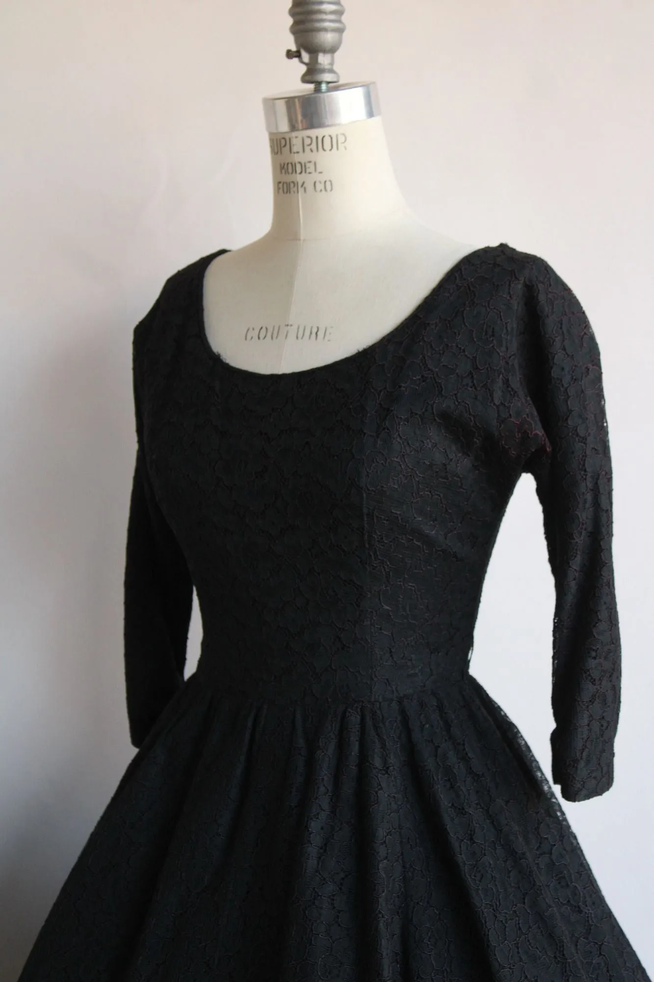 Vintage 1950s Black Lace Dress with Pocket