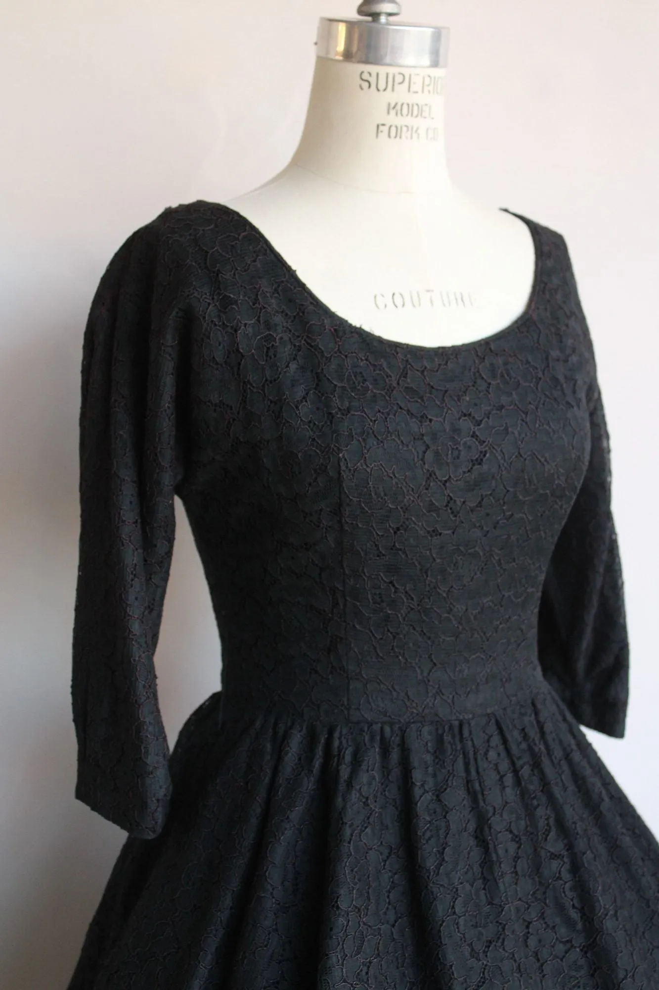 Vintage 1950s Black Lace Dress with Pocket