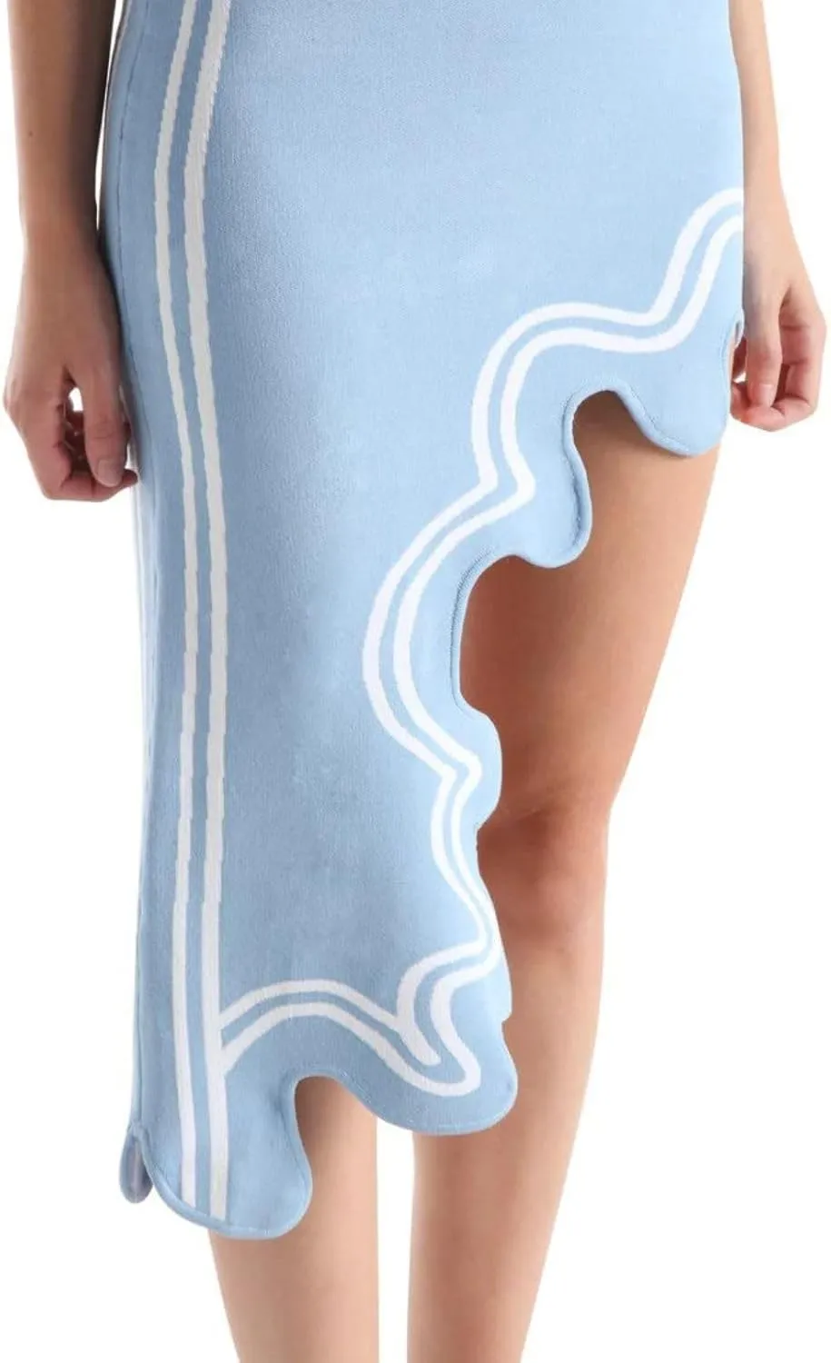 Wave-Print Asymmetric-Hem Dress for Women - Sexy Y2K Mock Neck Knit Bodycon Sleeveless Mini Midi Dress Streetwear