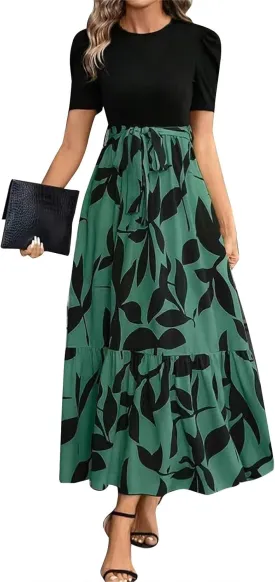 Wedding Guest Dresses for Women 2025 Summer Short Sleeve Floral Long Dress Cocktail Party A Line Flowy Maxi Skirts