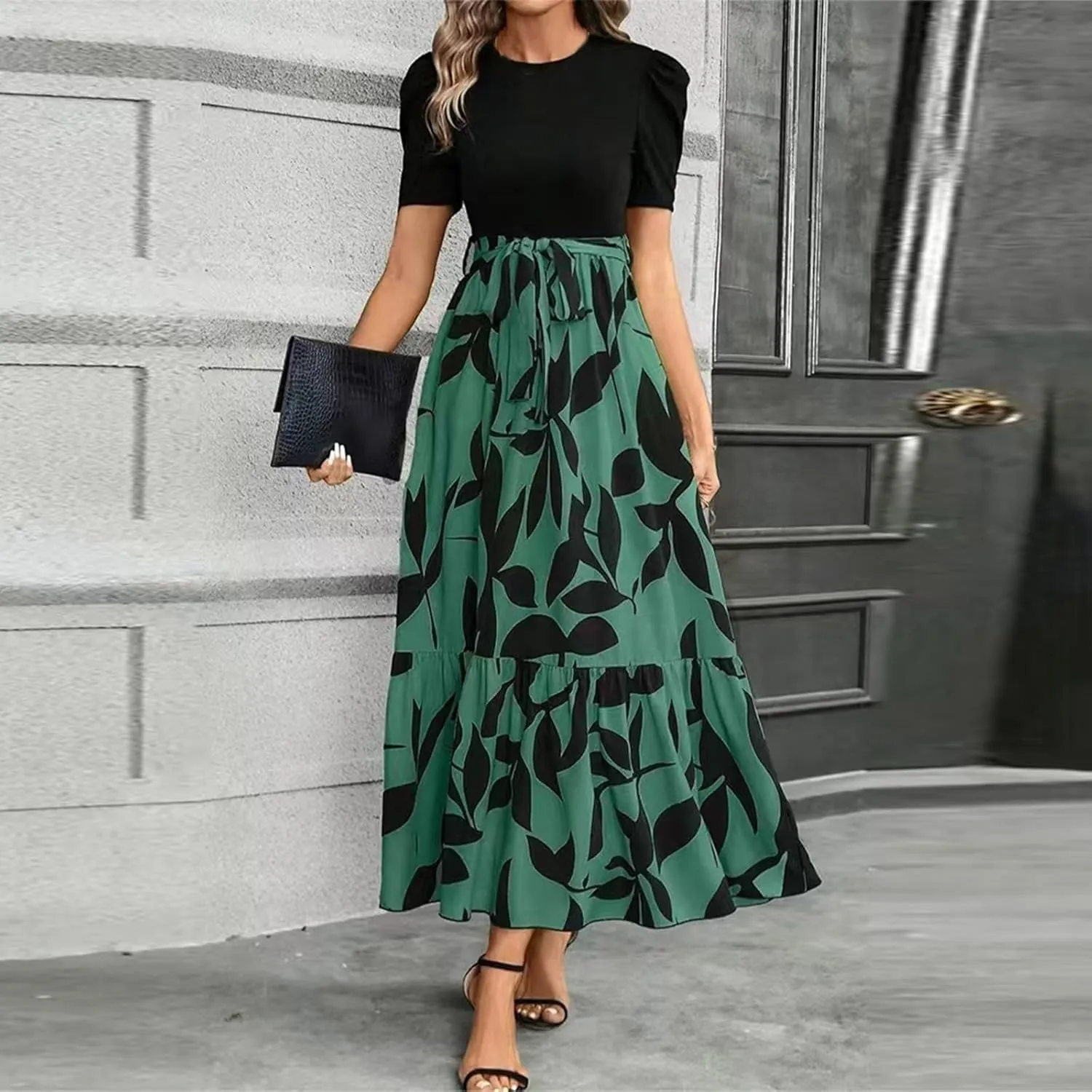 Wedding Guest Dresses for Women 2025 Summer Short Sleeve Floral Long Dress Cocktail Party A Line Flowy Maxi Skirts