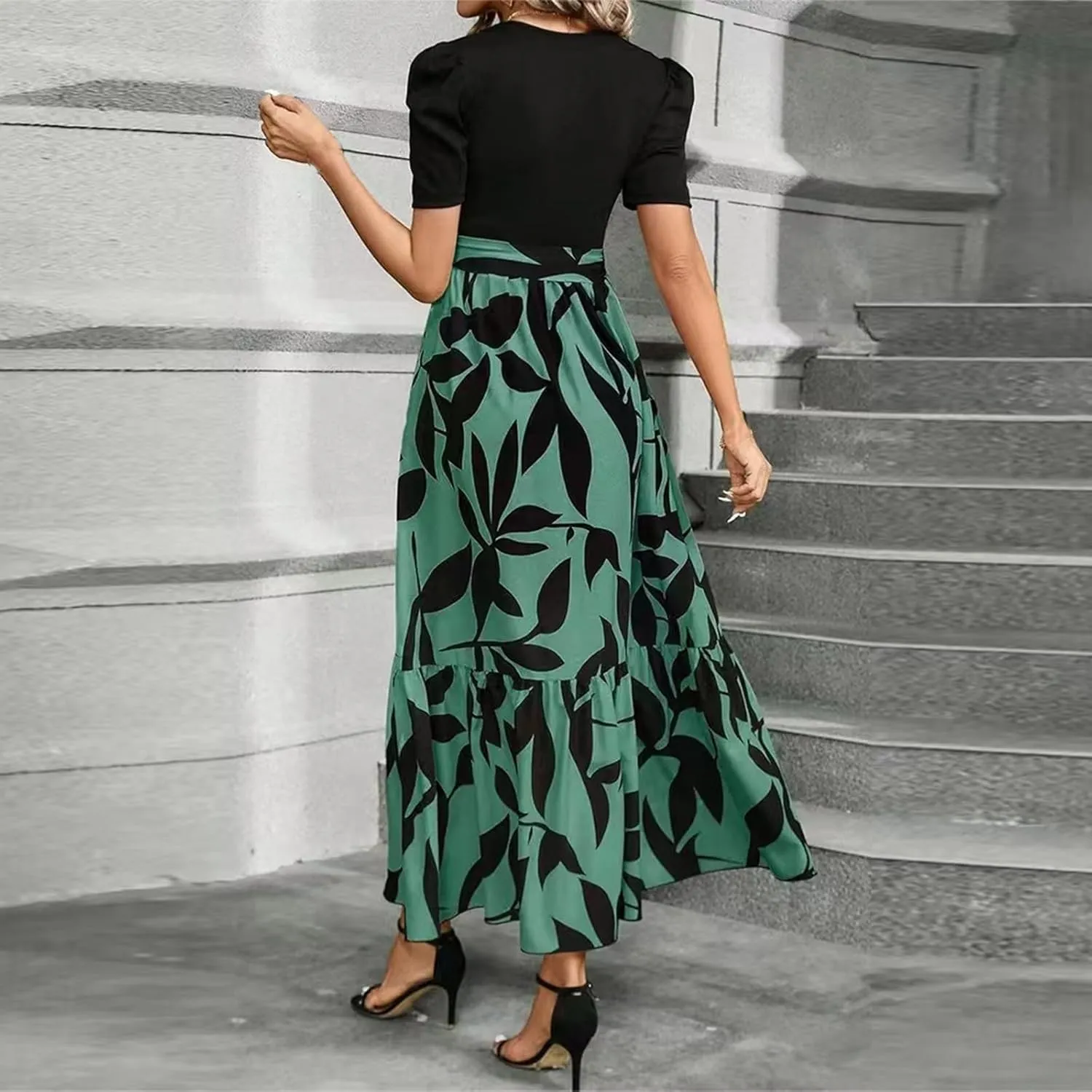 Wedding Guest Dresses for Women 2025 Summer Short Sleeve Floral Long Dress Cocktail Party A Line Flowy Maxi Skirts