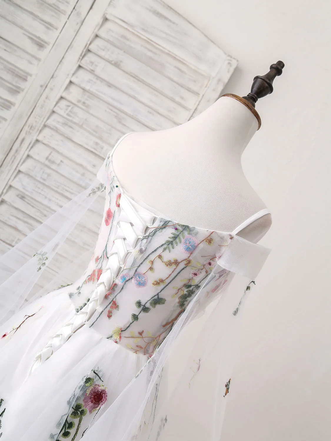 White Sweetheart Tulle Applique Long Prom Dress White Evening Dress