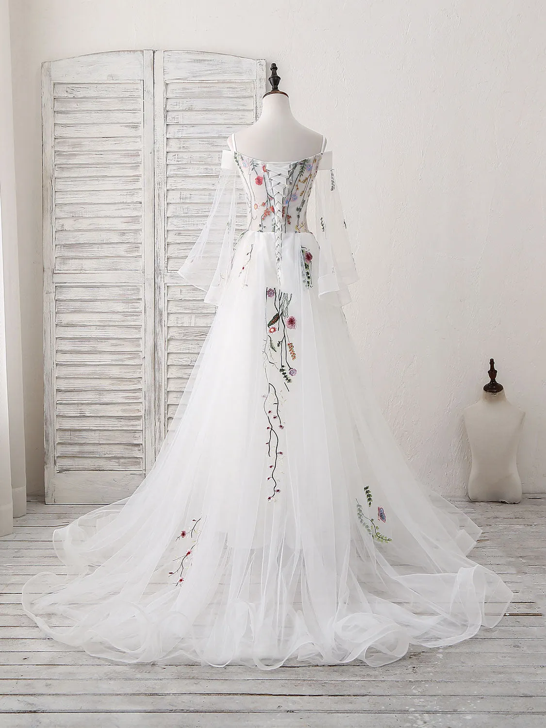 White Sweetheart Tulle Applique Long Prom Dress White Evening Dress