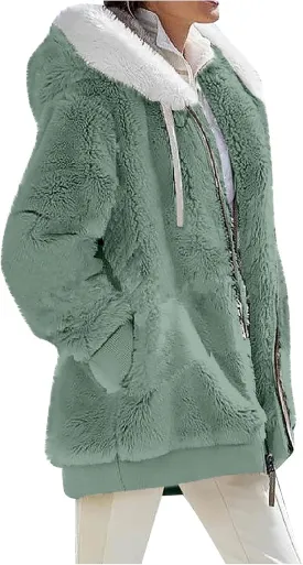 Winter Coats for Women Oversized Fuzzy Fleece Jacket Full Zip Plush Hooded Cardigan Coats Shaggy Warm Sherpa Jacket