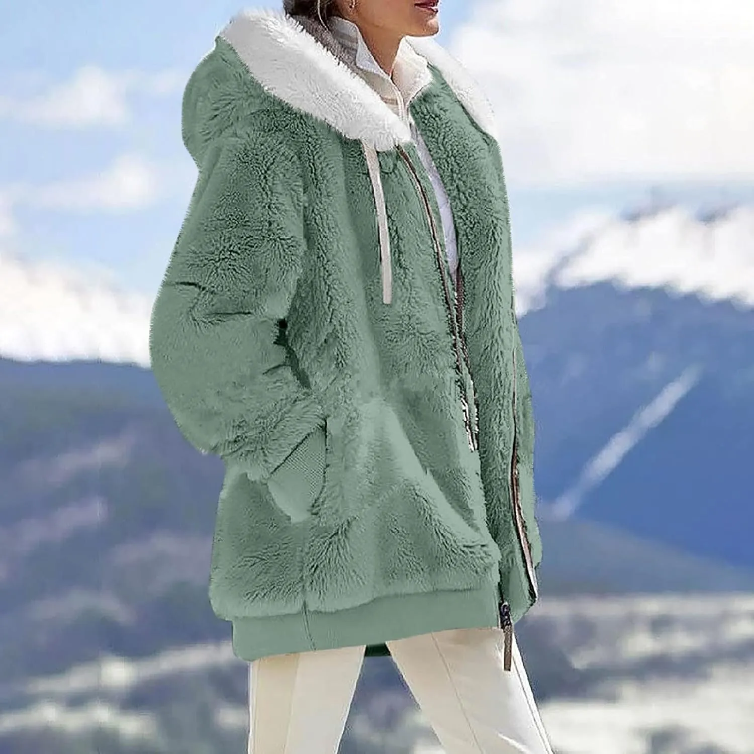 Winter Coats for Women Oversized Fuzzy Fleece Jacket Full Zip Plush Hooded Cardigan Coats Shaggy Warm Sherpa Jacket