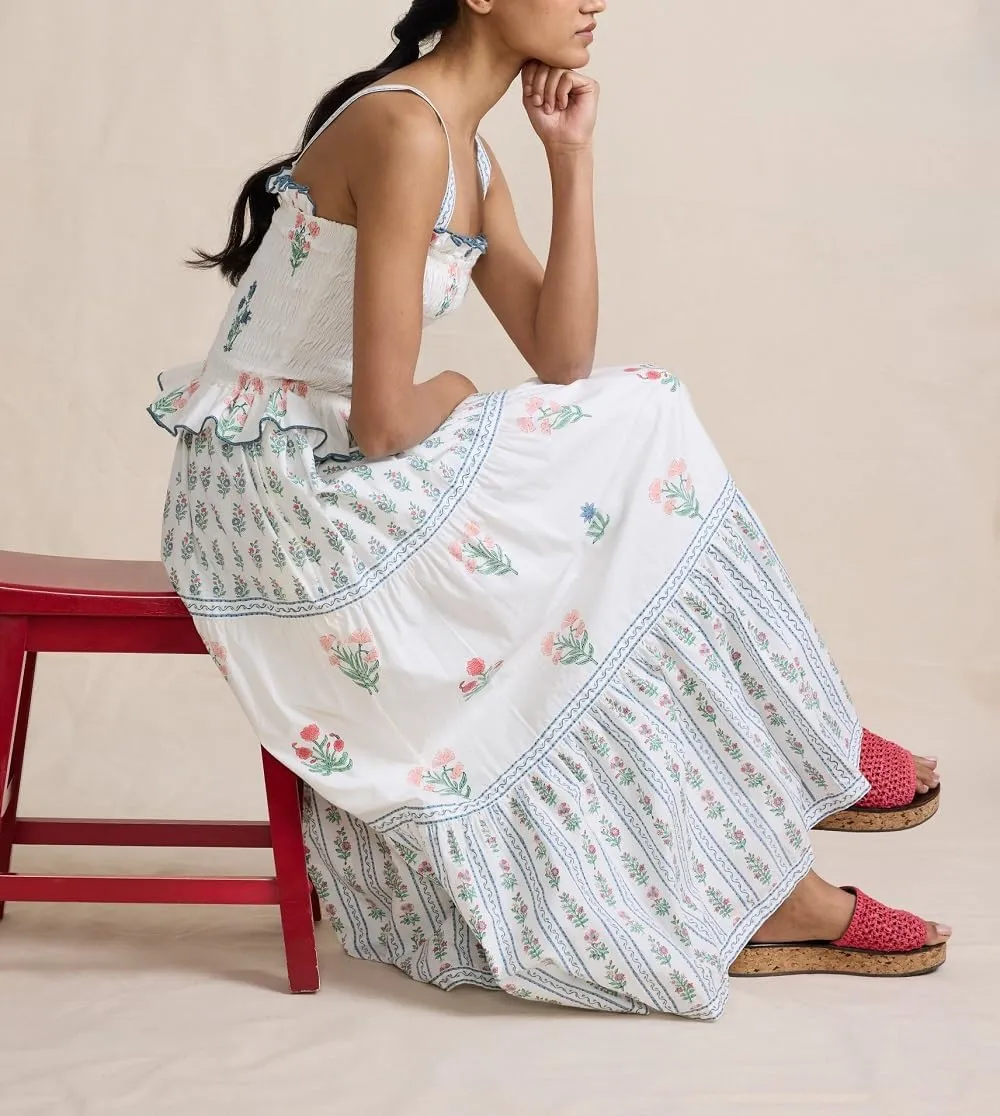 Women Floral Boho Maxi Dress Graphic Spaghetti Strap Long Dress Tiered Flowy Cami Dress Backless Beach Dress