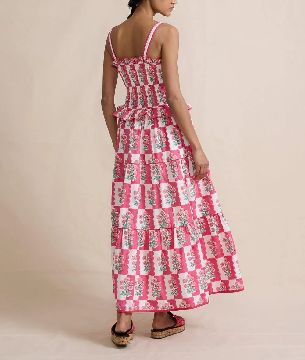 Women Floral Boho Maxi Dress Graphic Spaghetti Strap Long Dress Tiered Flowy Cami Dress Backless Beach Dress