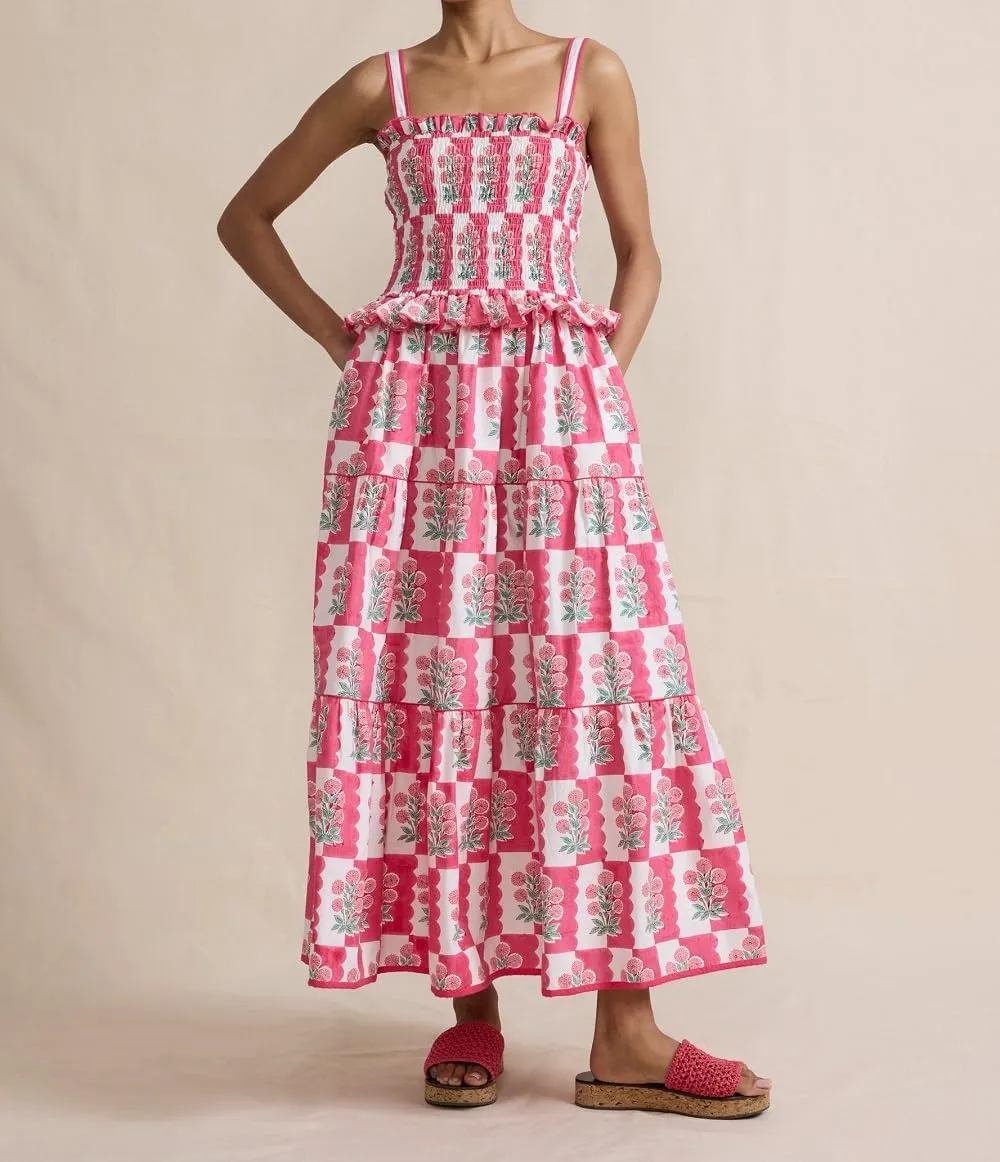 Women Floral Boho Maxi Dress Graphic Spaghetti Strap Long Dress Tiered Flowy Cami Dress Backless Beach Dress