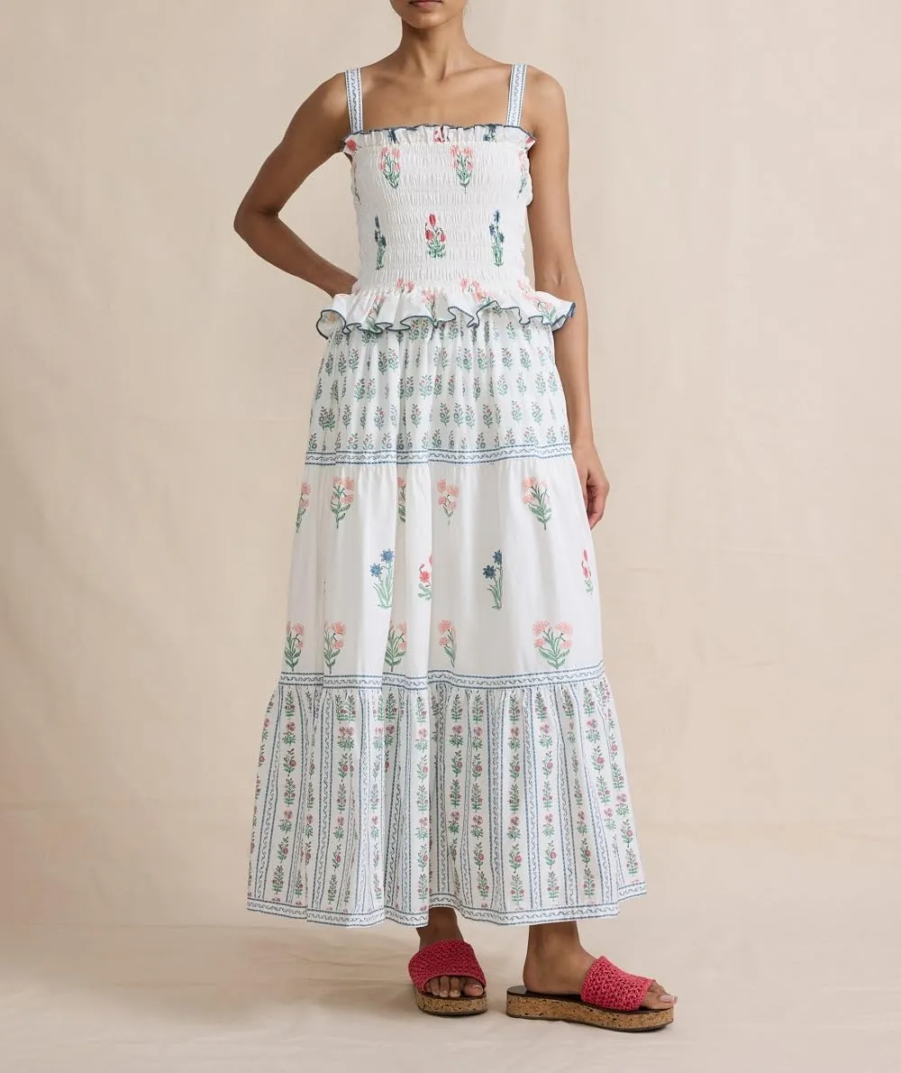 Women Floral Boho Maxi Dress Graphic Spaghetti Strap Long Dress Tiered Flowy Cami Dress Backless Beach Dress