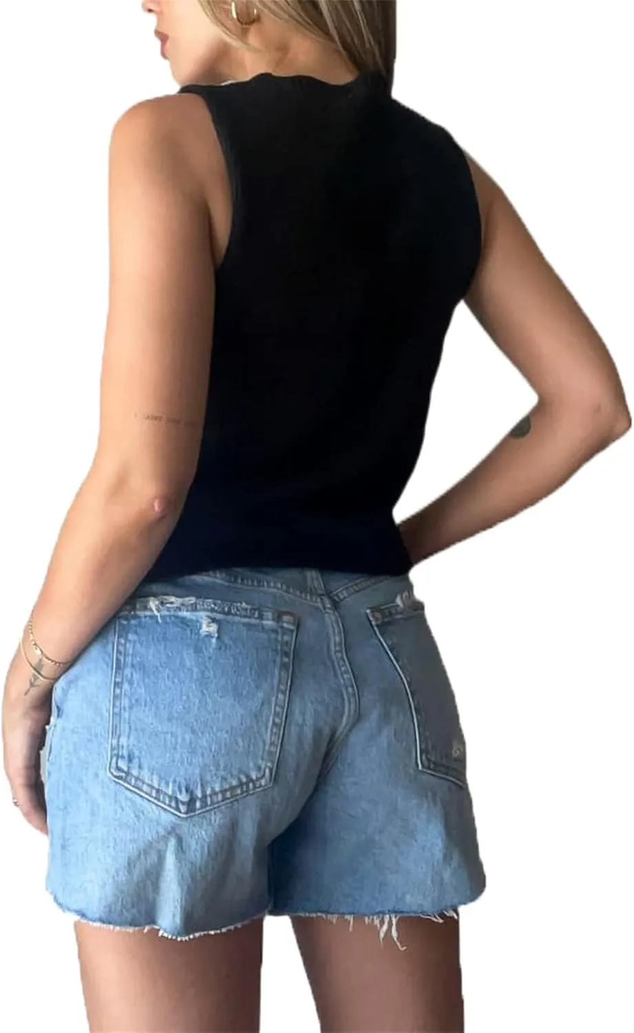 Women Vest Tops Sleeveless V Neck Button Up Knit Top