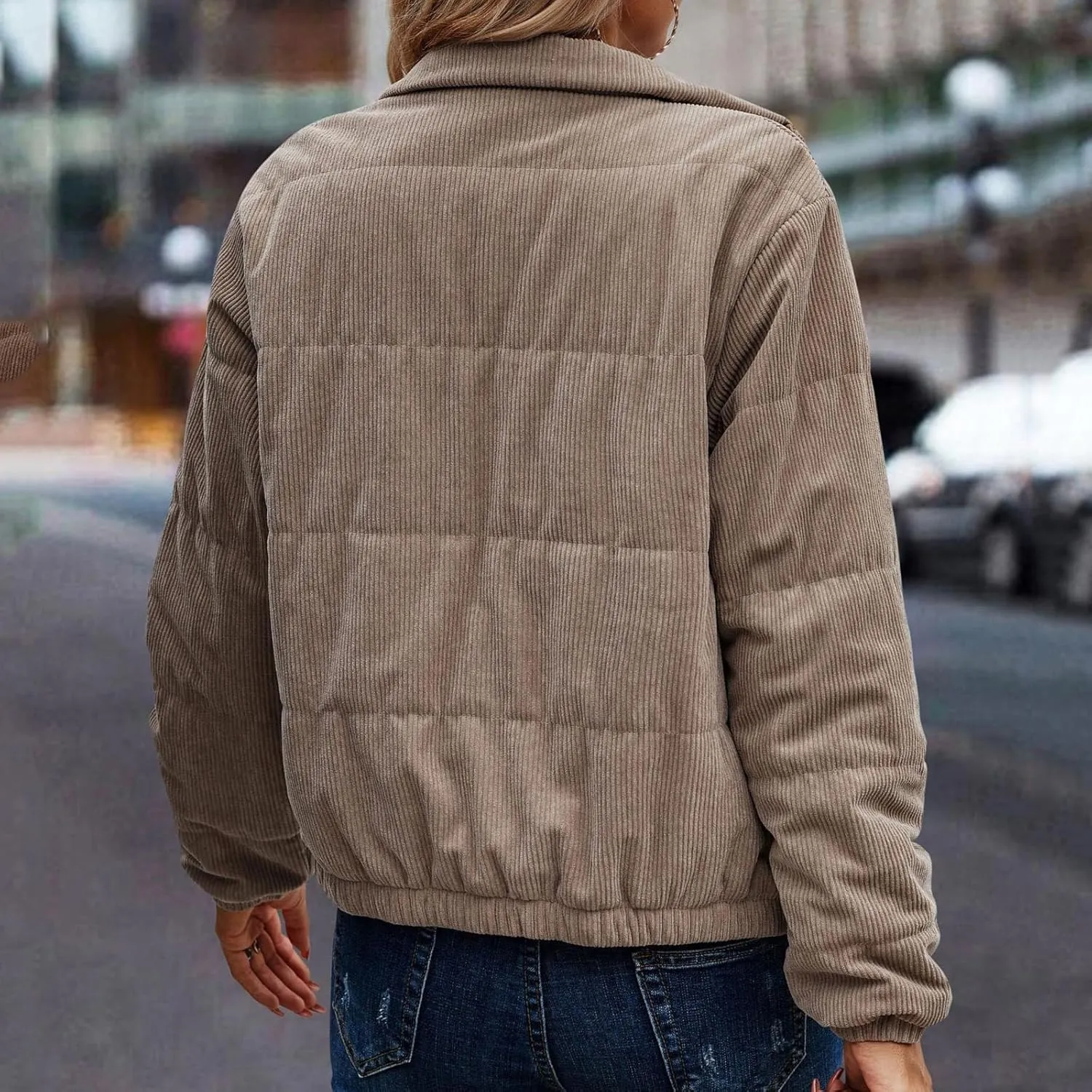 Women Warm 2024 Winter Coats Trendy Casual Quilted Parka Lapel Zip Jacket Fashion Windproof Down Puffer Coat Outerwear