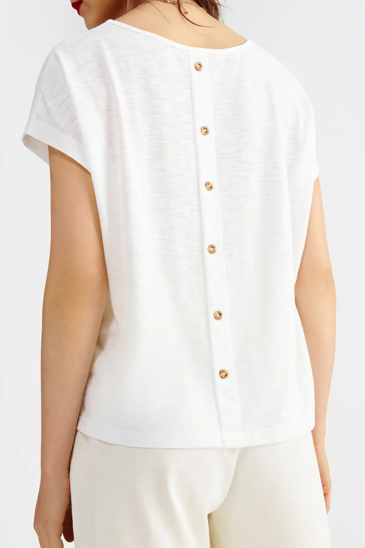 Women's Button Back Batwing Sleeve Tee