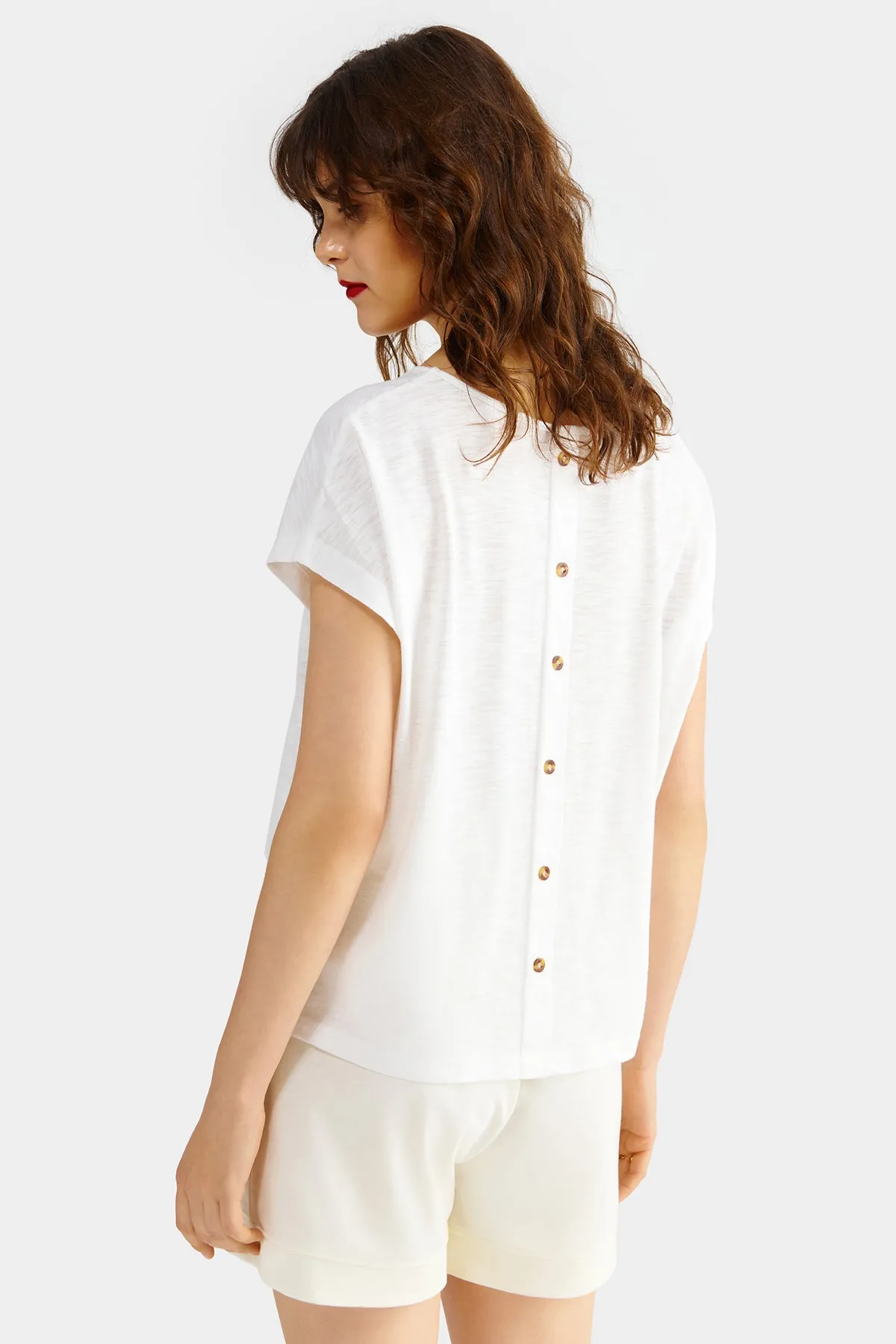 Women's Button Back Batwing Sleeve Tee