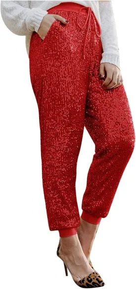 Womens Glitter Shiny Sequins Hip Hop Dance Baggy Harem Pants Bloomers Stretchy Trousers