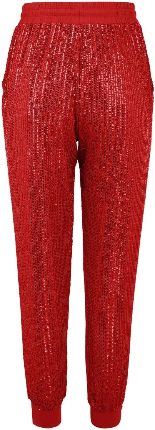 Womens Glitter Shiny Sequins Hip Hop Dance Baggy Harem Pants Bloomers Stretchy Trousers