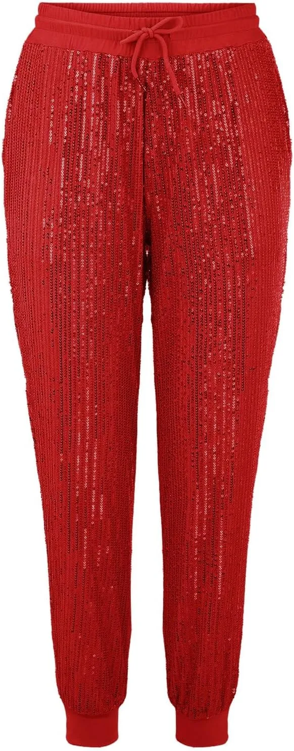 Womens Glitter Shiny Sequins Hip Hop Dance Baggy Harem Pants Bloomers Stretchy Trousers